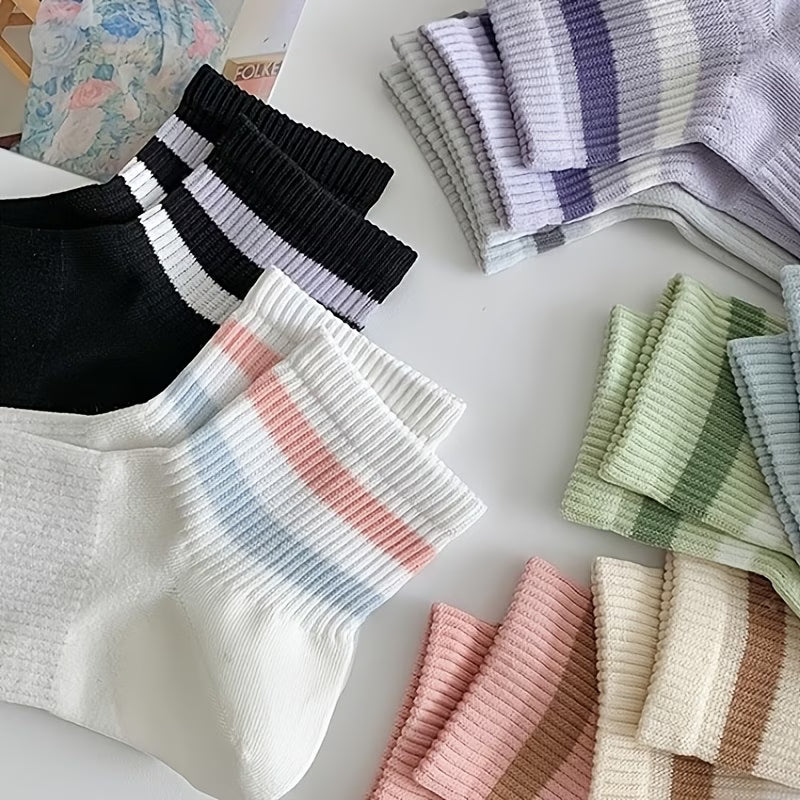 Colorful Striped Athletic Crew Socks – 6 Pairs