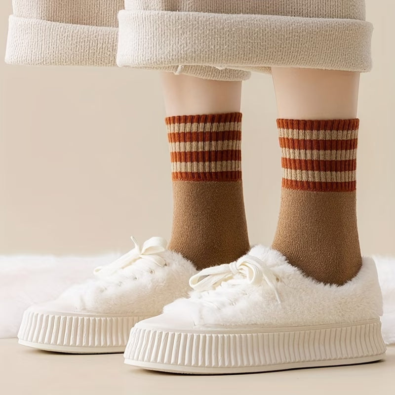 Retro Striped Thermal Socks – 5 Pairs