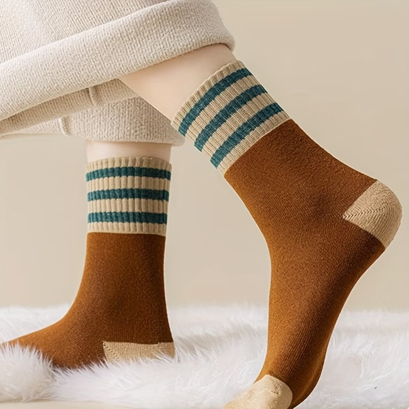 Retro Striped Thermal Socks – 5 Pairs