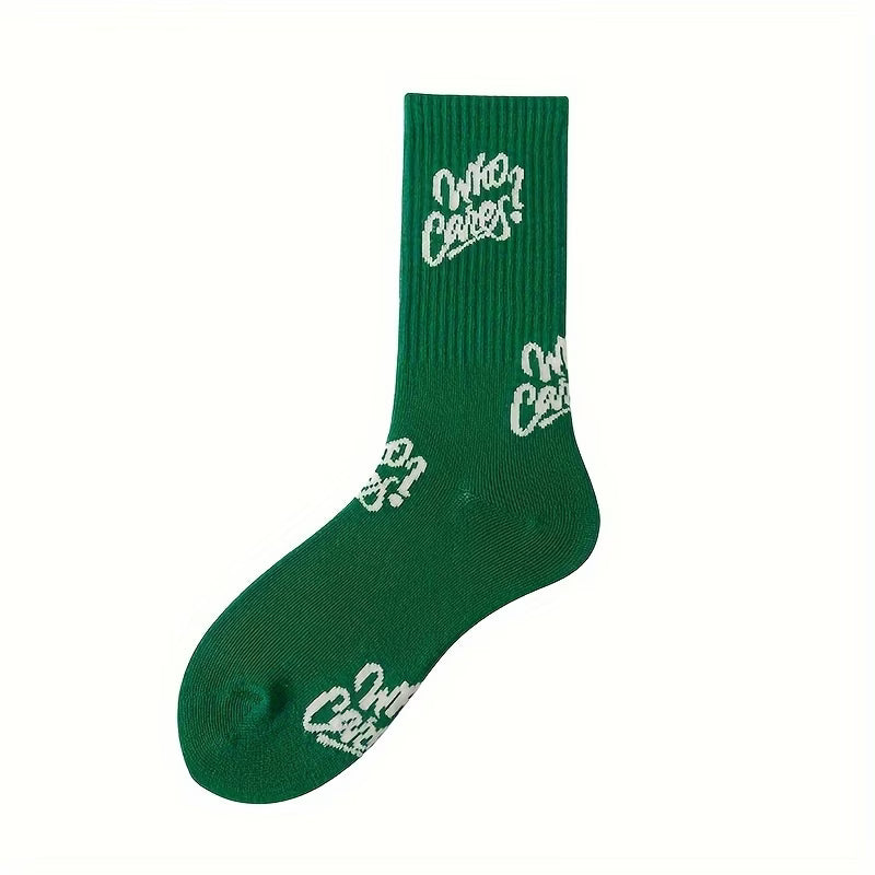 Trendy Green Mid-Calf Socks – 5 Pairs