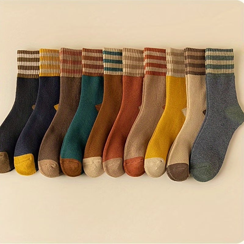 Retro Striped Thermal Socks – 5 Pairs