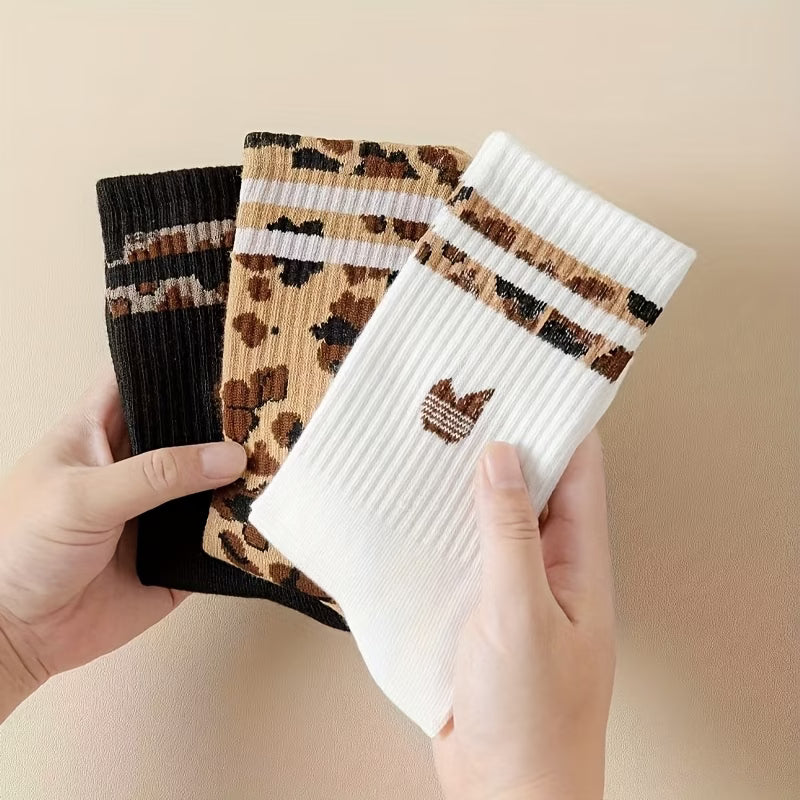 Leopard & Stripe Sport Socks – 3 Pairs