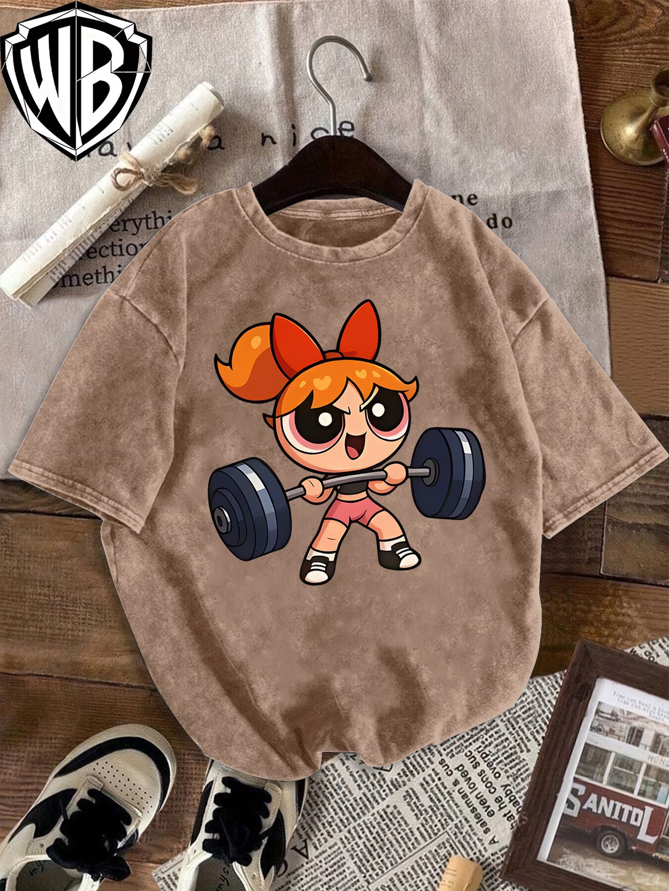 "Blossom' Powerpuff-Inspired Flower Weightlifting Oversized Graphic T-Shirt