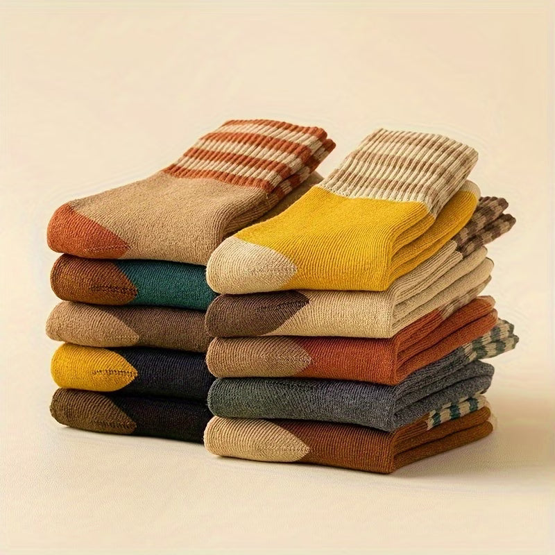 Retro Striped Thermal Socks – 5 Pairs