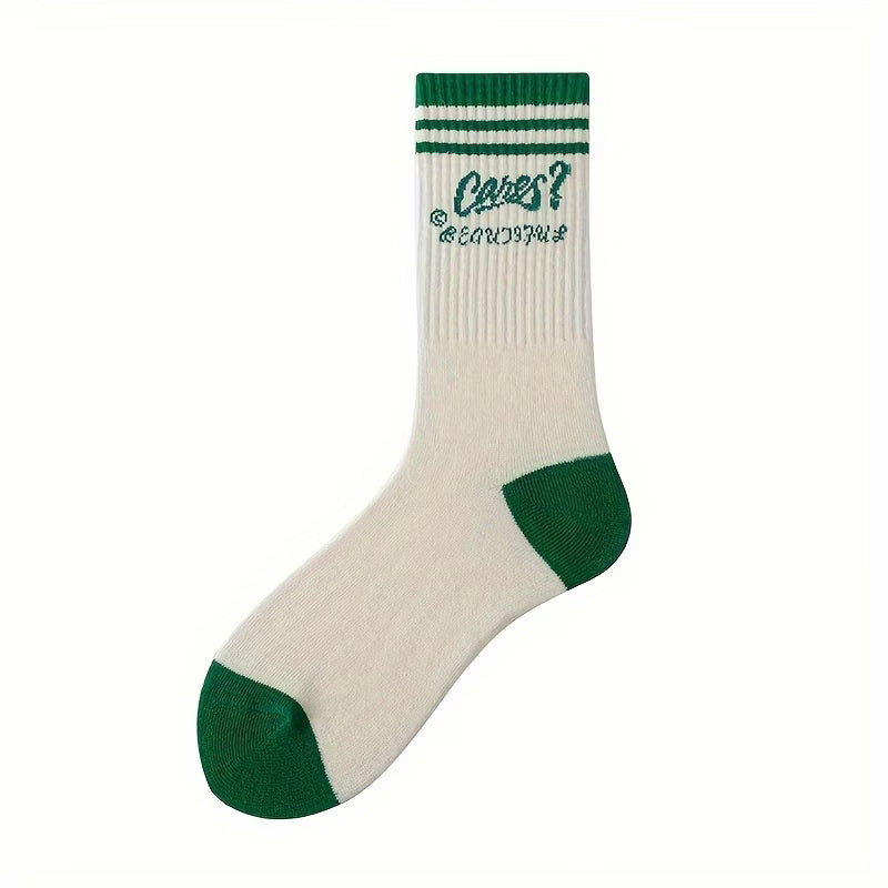 Trendy Green Mid-Calf Socks – 5 Pairs