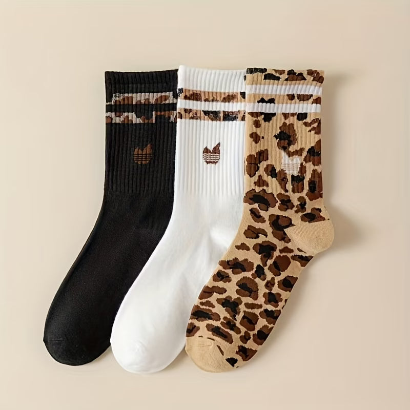 Leopard & Stripe Sport Socks – 3 Pairs