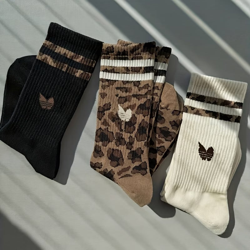 Leopard & Stripe Sport Socks – 3 Pairs