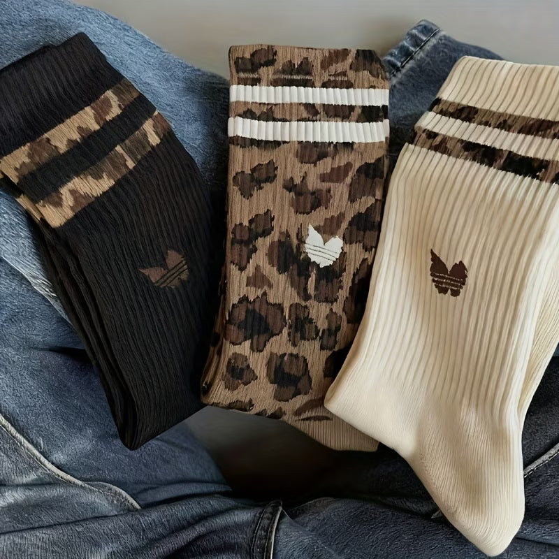 Leopard & Stripe Sport Socks – 3 Pairs