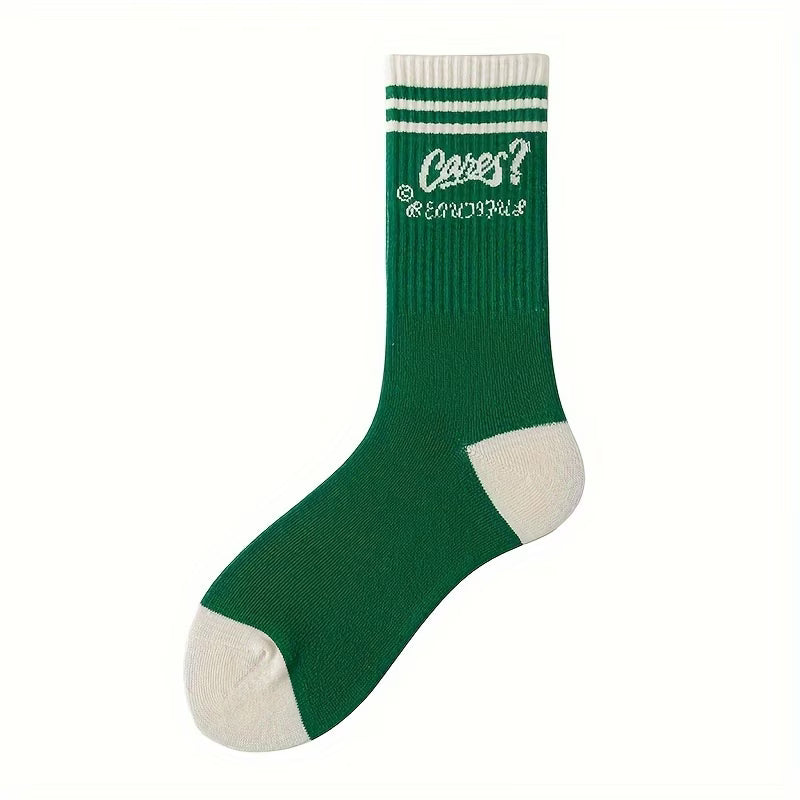 Trendy Green Mid-Calf Socks – 5 Pairs