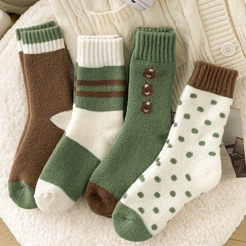 Cozy Polka Dot Fleece Sleep Socks – 4 Pairs