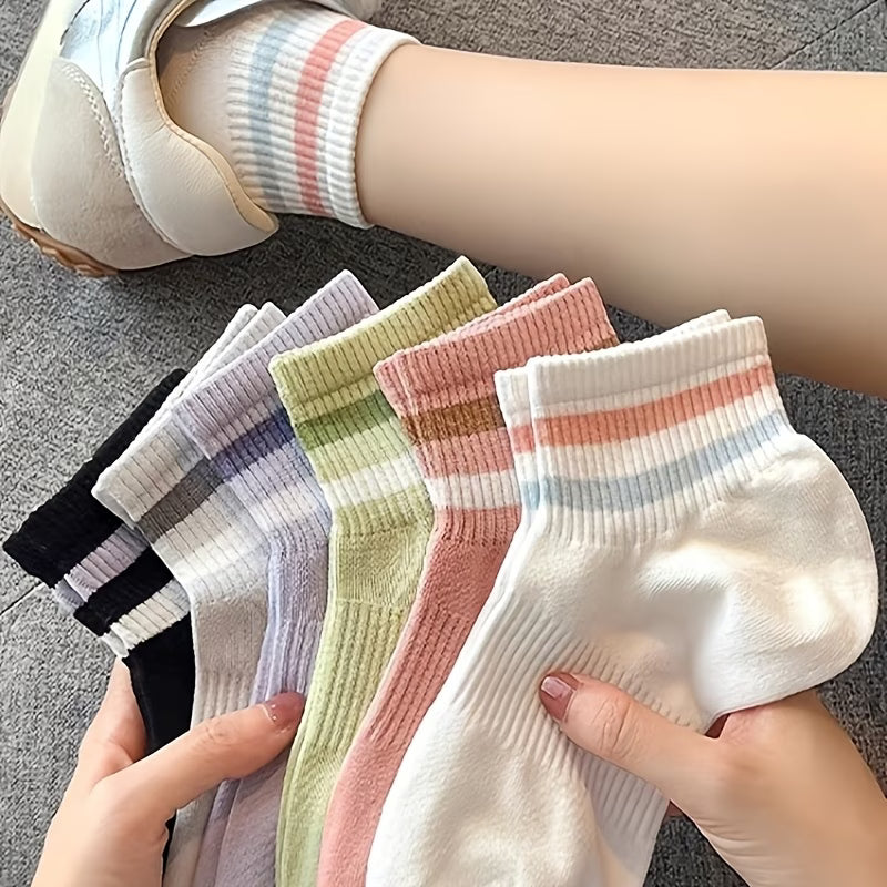 Colorful Striped Athletic Crew Socks – 6 Pairs