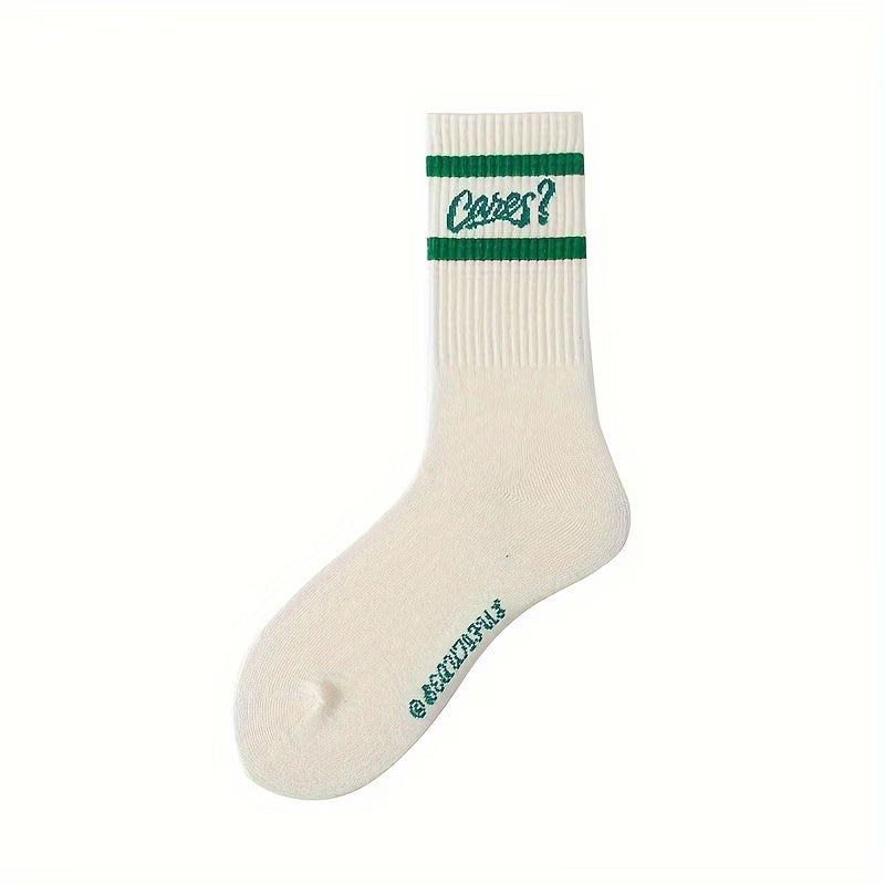 Trendy Green Mid-Calf Socks – 5 Pairs