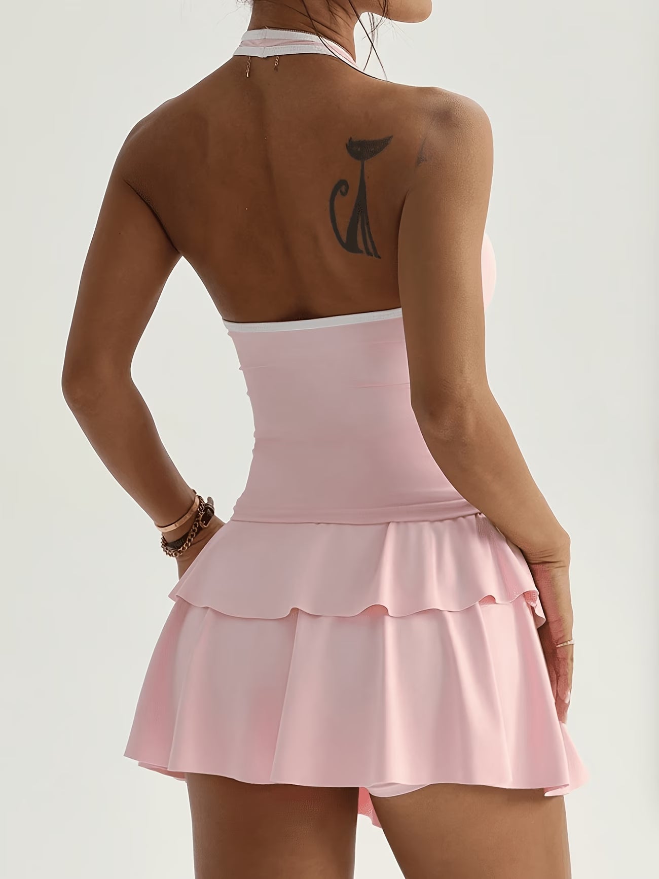 ColorBlock Tie-Neck Sport Skirt Set