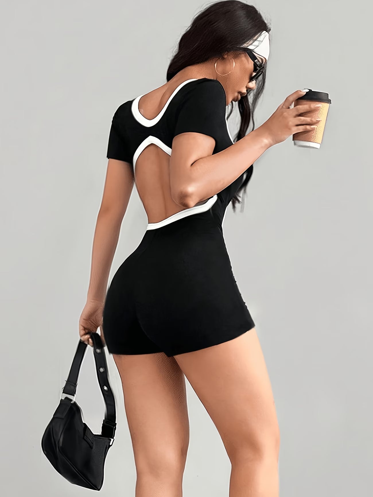 ColorBlock Backless Square-Neck Jumpsuit